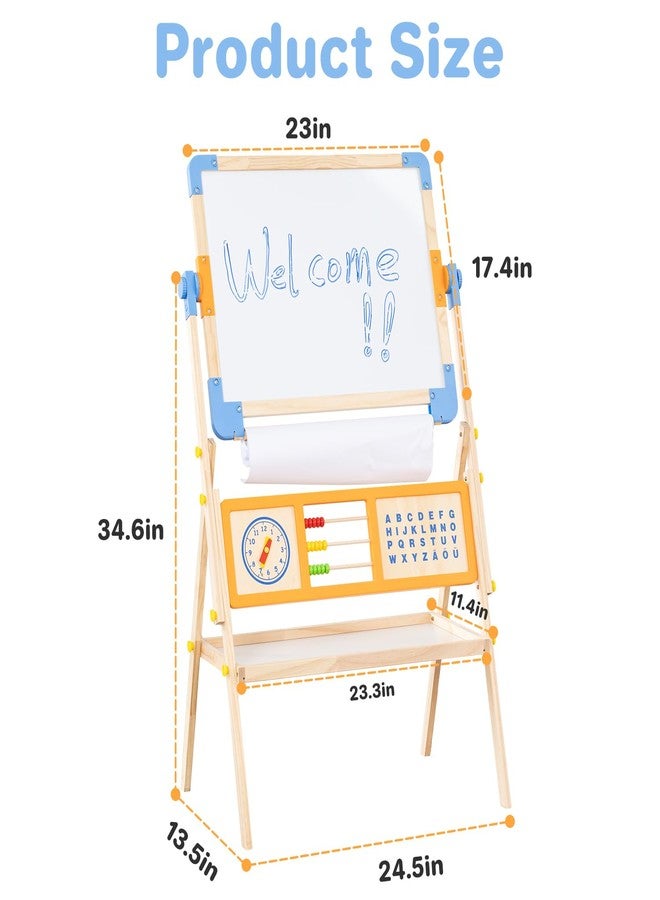 Asweets 3 in 1 Kids Art Easel, Magnetic Whiteboard/Chalkboard with Drawing Paper Roll, Abacus/Clock/Alphabet Chart - Educational Toy for Toddlers Preschoolers (3-8) - Image 3